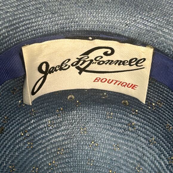 Vintage Jack McConell Boutique Blue Studded Straw Sun Church Derby HAt - Picture 10 of 10